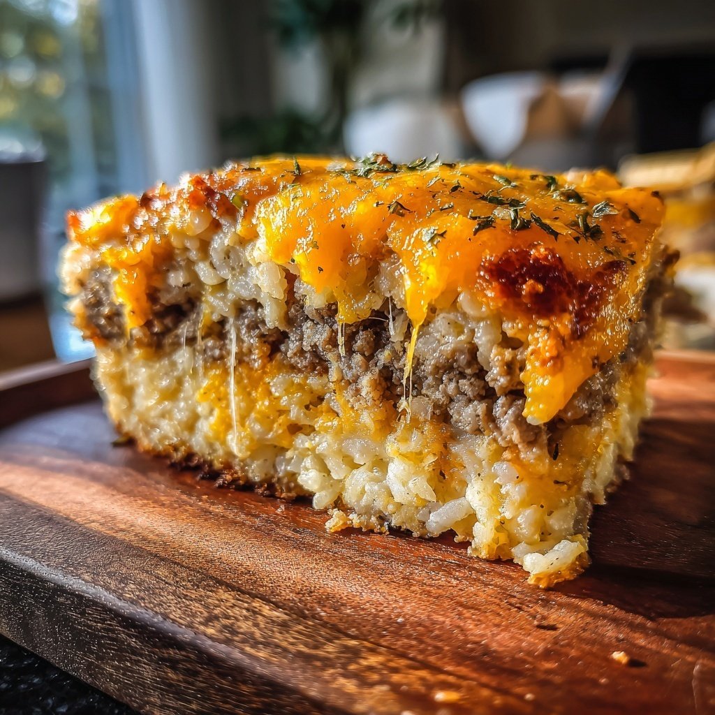 Ground Beef And Cheesy Rice Bake