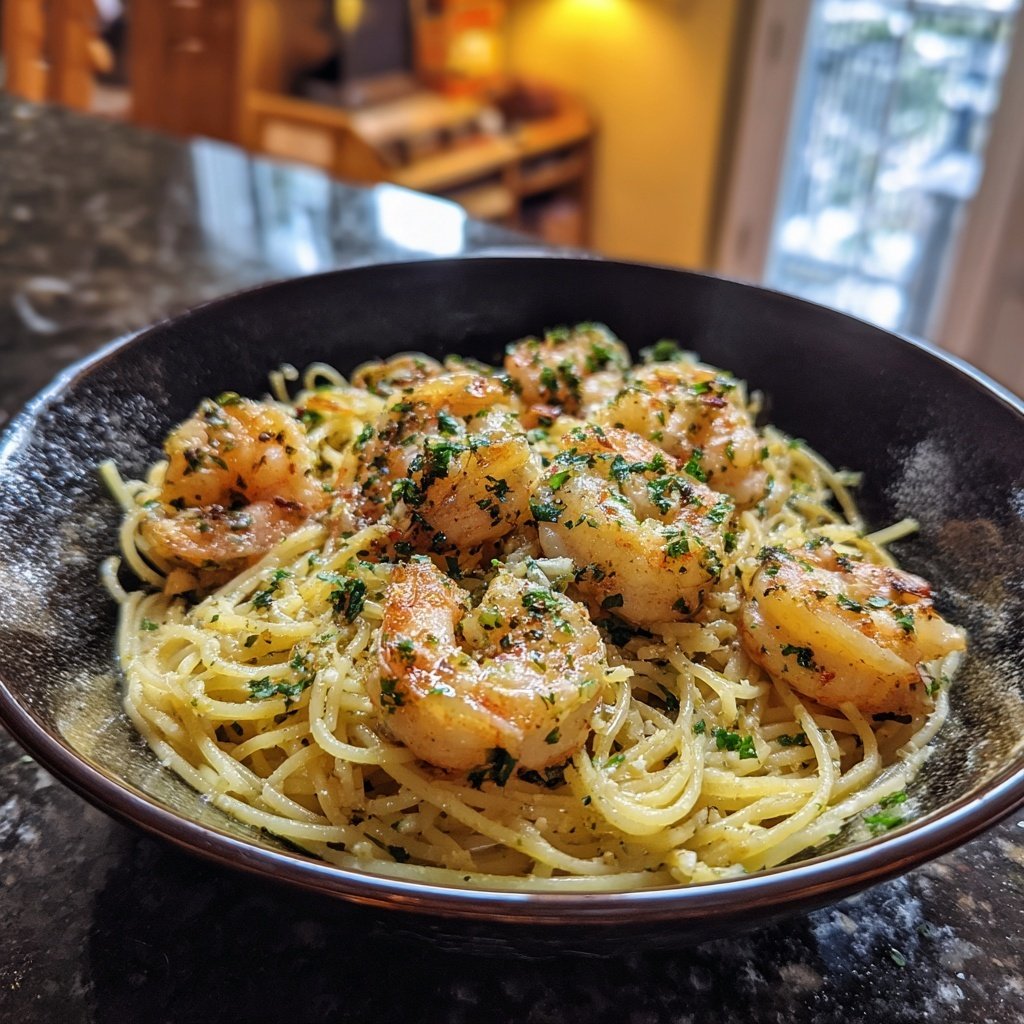 Angel Hair Pasta With Garlic Butter Shrimp