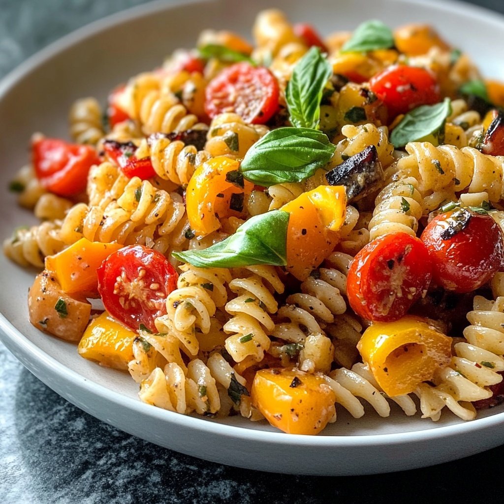 Healthy Lunch Roasted Vegetable Pasta Salad